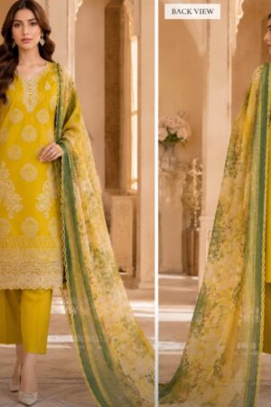Luxury Embroidered Lawn Collection  Elevate your wardrobe with this stunning mustard-yellow